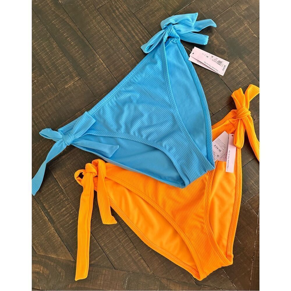 🌸 Wild Fable Blue and Orange Ribbed Bikini Bottoms Size X 14-16 New